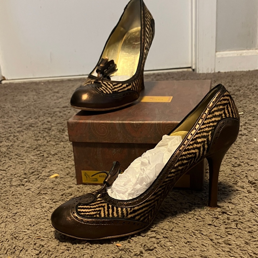 Etro Brown and Black Patterned Heels